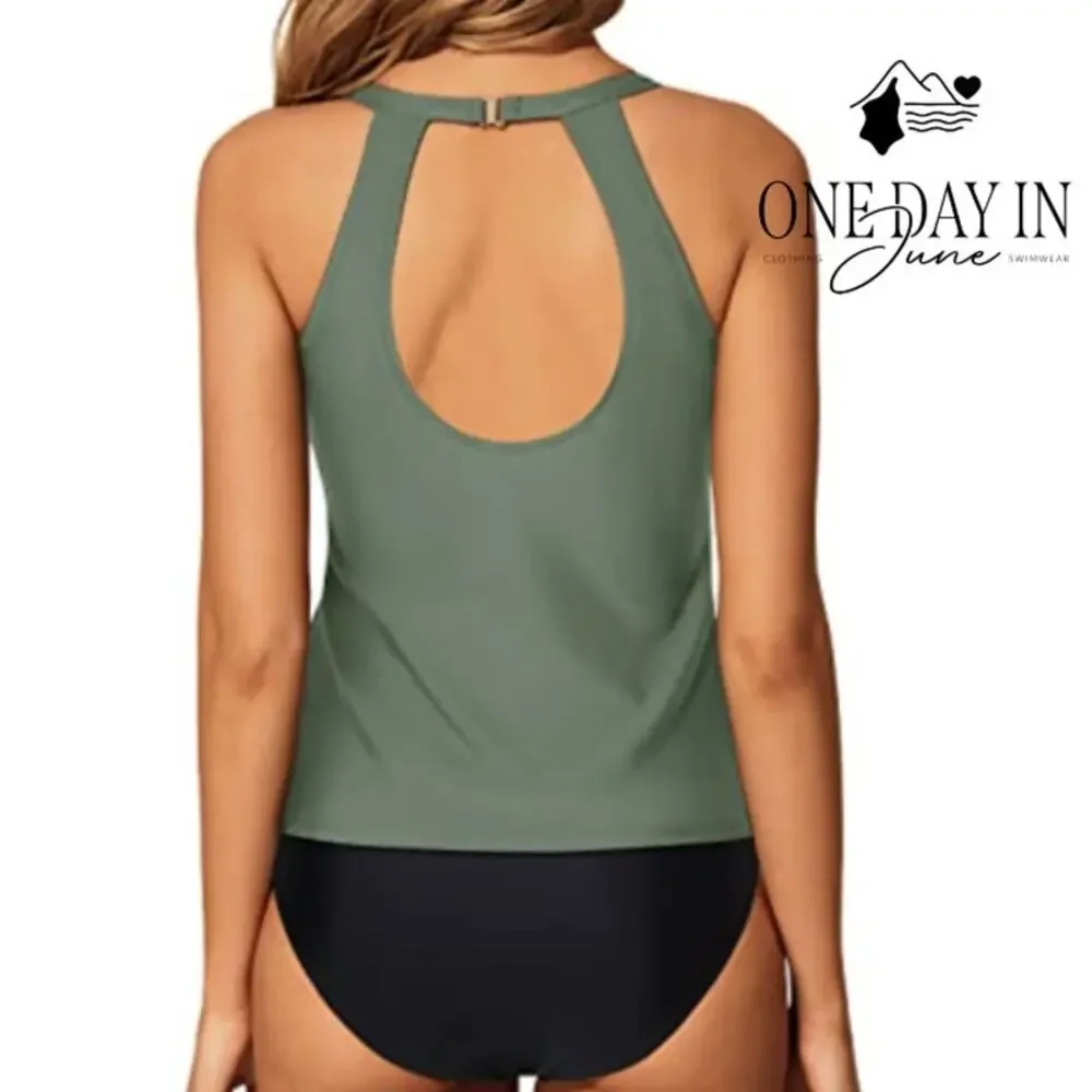 Yonique High Neck Tankini Swimsuit Size S